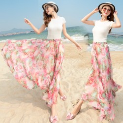 TE2157LY Print bohemia wide hem chiffon beach skirt