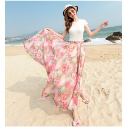 TE2157LY Print bohemia wide hem chiffon beach skirt