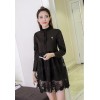 TE6961LLWL Spring fashion bowknot embroidery mesh splicing long sleeve dress