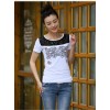 TE0816WSSP Fashion lace splicing embroidery short sleeve T-shirt