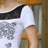 TE0816WSSP Fashion lace splicing embroidery short sleeve T-shirt