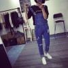 TE1113DXE Preppy style wear out loose denim overalls