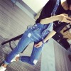 TE1113DXE Preppy style wear out loose denim overalls