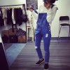 TE1113DXE Preppy style wear out loose denim overalls