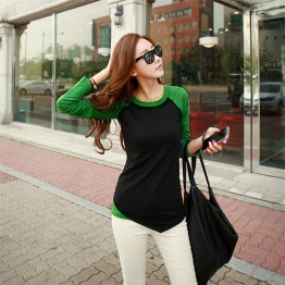 TE1225BNYR Autumn color matching round neck irregular T-shirt