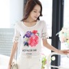 TE1520WSSP Fashion print lace splicing short sleeve chiffon shirt