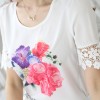 TE1520WSSP Fashion print lace splicing short sleeve chiffon shirt