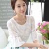 TE1525WSSP New style lace jacquard chiffon splicing puff sleeve tops