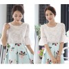 TE1525WSSP New style lace jacquard chiffon splicing puff sleeve tops