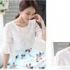 TE1525WSSP New style lace jacquard chiffon splicing puff sleeve tops