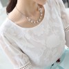 TE1525WSSP New style lace jacquard chiffon splicing puff sleeve tops