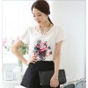 TE1526WSSP Korean fashion flowers print short sleeve chiffon shirt