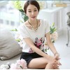 TE1526WSSP Korean fashion flowers print short sleeve chiffon shirt