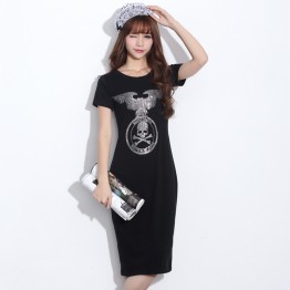 TE2145HM Korean fashion print slim long cotton dress