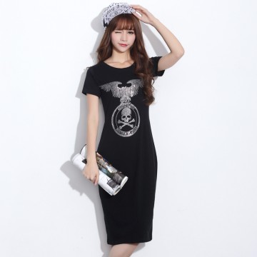 TE2145HM Korean fashion print slim long cotton dress