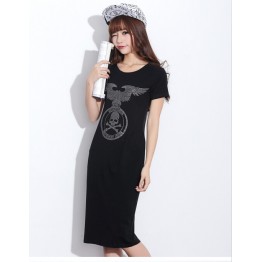 TE2145HM Korean fashion print slim long cotton dress