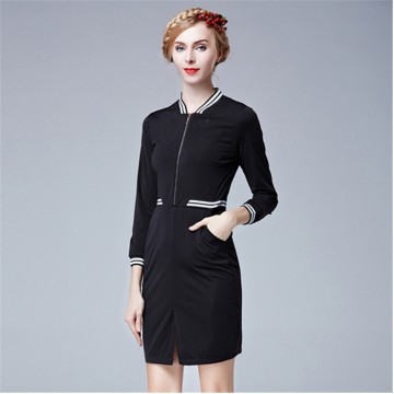 TE2617NS Autumn preppy style pure color slim dress