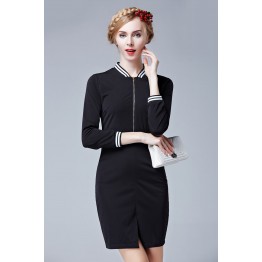 TE2617NS Autumn preppy style pure color slim dress