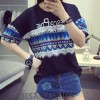 TE3051JJJ Korean fashion national pattern print t-shirt