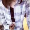 TE3051SY Loose joker slim ramie cotton check shirt