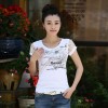 TE3113WSSP Summer fashion simple print lace short sleeve T-shirt