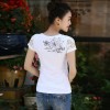 TE3113WSSP Summer fashion simple print lace short sleeve T-shirt