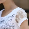 TE3113WSSP Summer fashion simple print lace short sleeve T-shirt