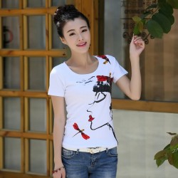 TE3116WSSP Fashion rhinestone beauty print short sleeve T-shirt