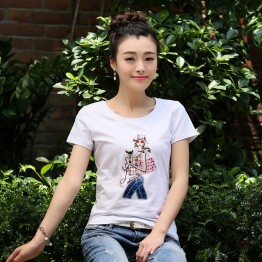 TE3122WSSP Fashion embroidery beauty slim short sleeve T-shirt