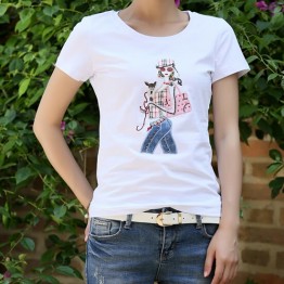 TE3122WSSP Fashion embroidery beauty slim short sleeve T-shirt