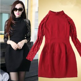 TE3201MY Autumn lace long sleeve slim waist dress