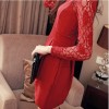 TE3201MY Autumn lace long sleeve slim waist dress