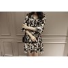 TE3205MY Vintage print loose ramie cotton long sleeve dress