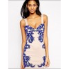 TE3388WYN Sexy blue and white porcelain print backless tight hip vest dress