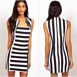 TE3389WYN Stripes splicing sleeveless one piece dress