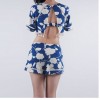 TE3879NX Digital lotus leaf print tassel short tops with shorts