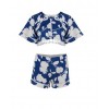 TE3879NX Digital lotus leaf print tassel short tops with shorts