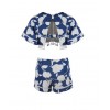 TE3879NX Digital lotus leaf print tassel short tops with shorts