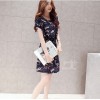 TE3913MY Shivering print lacing waist short sleeve dress