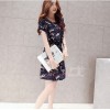 TE3913MY Shivering print lacing waist short sleeve dress