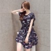 TE3913MY Shivering print lacing waist short sleeve dress