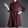 TE3917MY Europe fashion checkers long sleeve princess dress