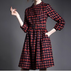 TE3917MY Europe fashion checkers long sleeve princess dress