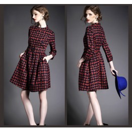 TE3917MY Europe fashion checkers long sleeve princess dress