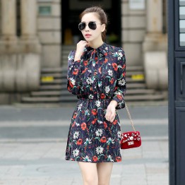 TE5238HM Print slim waist long sleeve dress