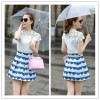 TE5273HM Lace hollow out short sleeve tops with wave pattern skirt