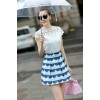 TE5273HM Lace hollow out short sleeve tops with wave pattern skirt