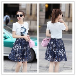 TE5277HM Summer cotton print t-shirt with organza skirt