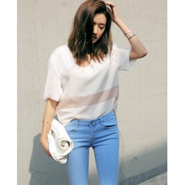 TE5372DFYL Fashion elegant color matching loose T-shirt