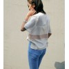 TE5372DFYL Fashion elegant color matching loose T-shirt